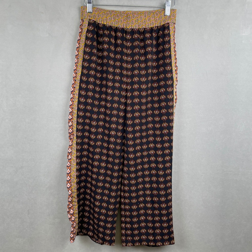 Zara Woman Mixed Print Boho Trousers Elastic Waist Black Pink Geometric Gypsy M